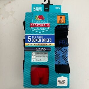 Fruit Of The Loom Cotton Stretch Boxer Briefs 5 Pack Blue Black Size M 10-12